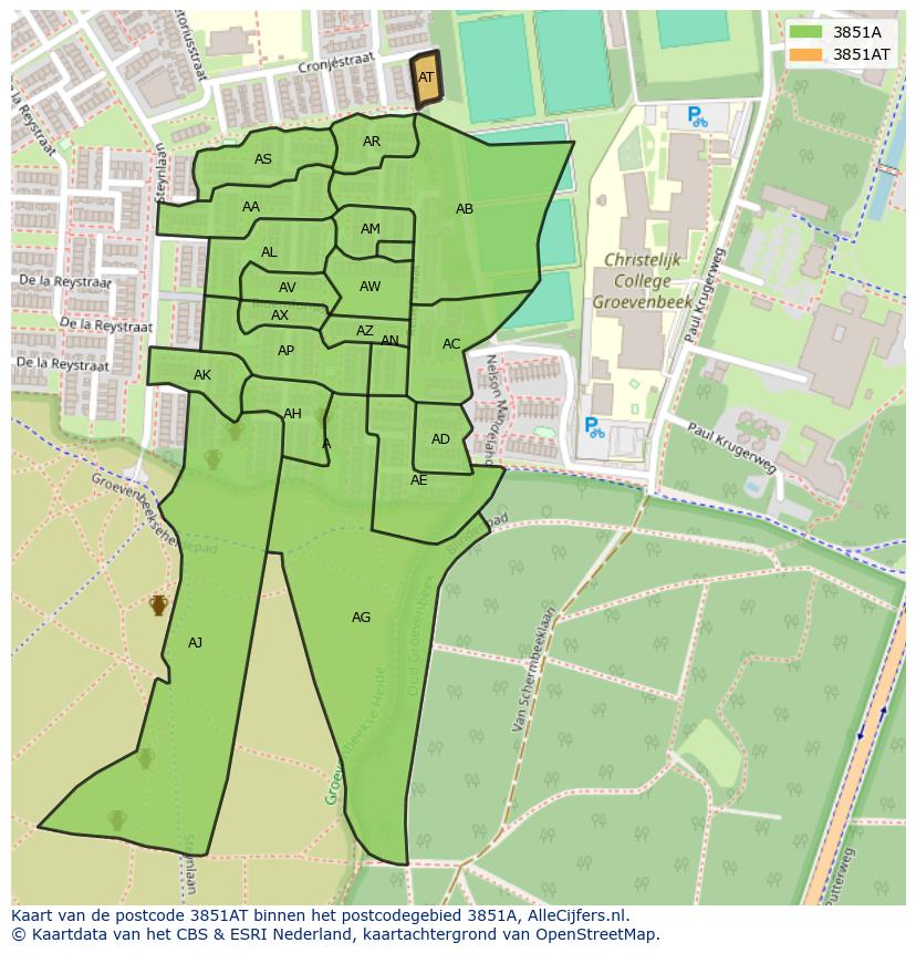 Afbeelding van het postcodegebied 3851 AT op de kaart.