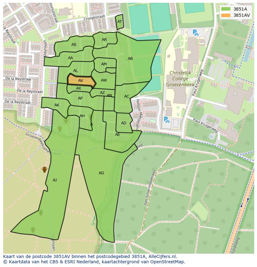 Afbeelding van het postcodegebied 3851 AV op de kaart.