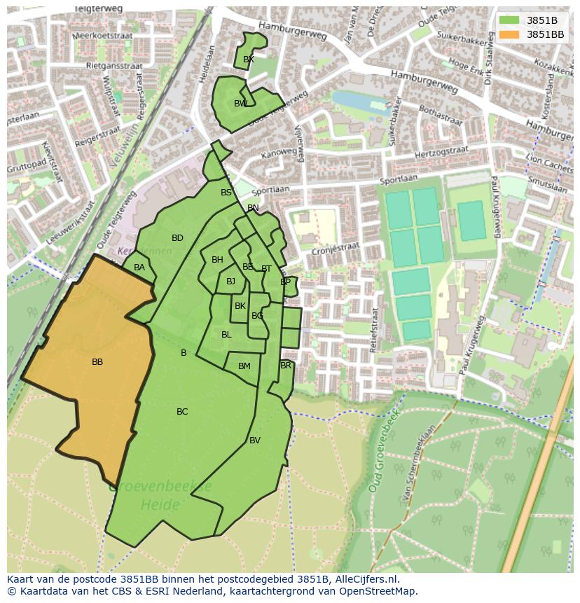 Afbeelding van het postcodegebied 3851 BB op de kaart.