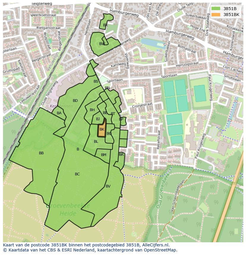 Afbeelding van het postcodegebied 3851 BK op de kaart.
