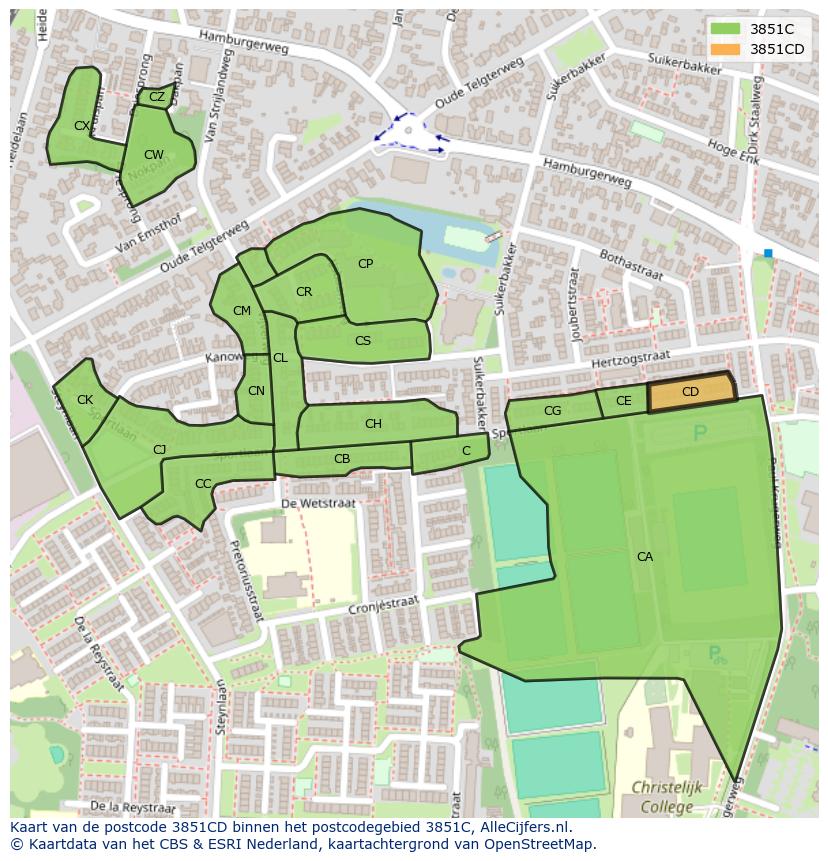 Afbeelding van het postcodegebied 3851 CD op de kaart.