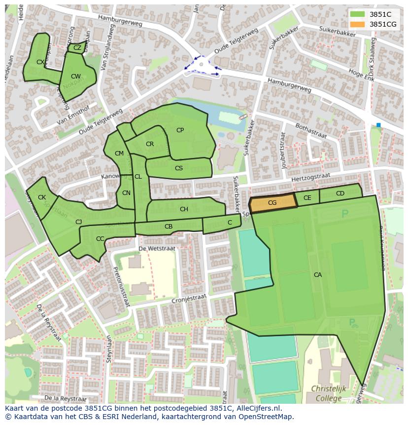 Afbeelding van het postcodegebied 3851 CG op de kaart.