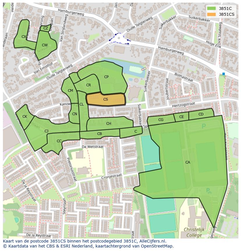 Afbeelding van het postcodegebied 3851 CS op de kaart.