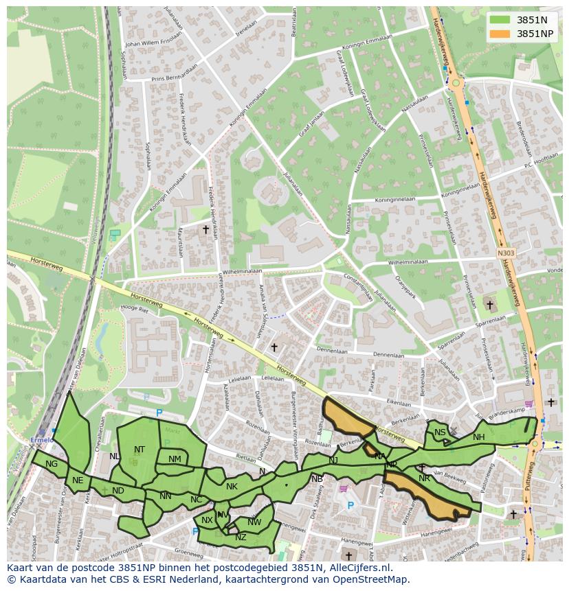 Afbeelding van het postcodegebied 3851 NP op de kaart.