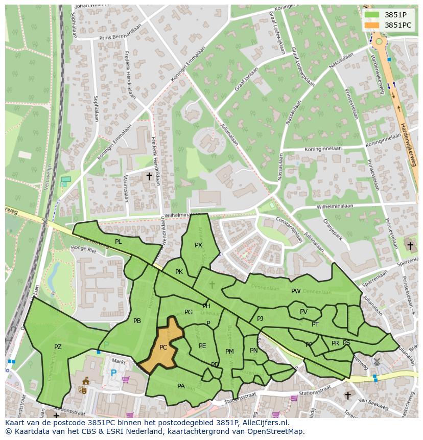 Afbeelding van het postcodegebied 3851 PC op de kaart.