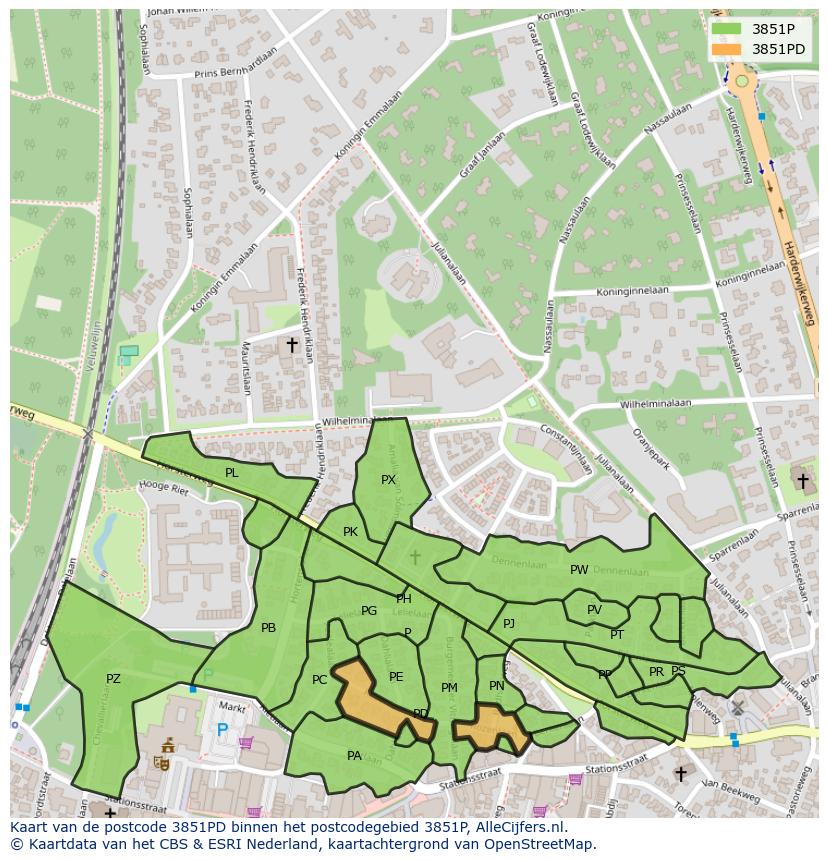 Afbeelding van het postcodegebied 3851 PD op de kaart.