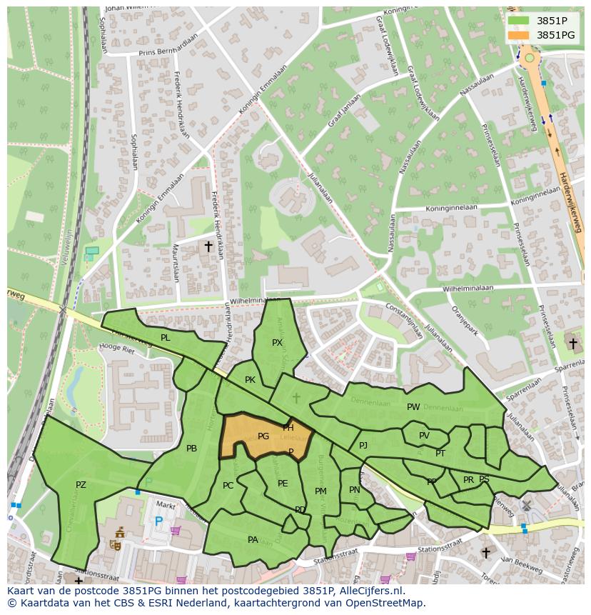 Afbeelding van het postcodegebied 3851 PG op de kaart.