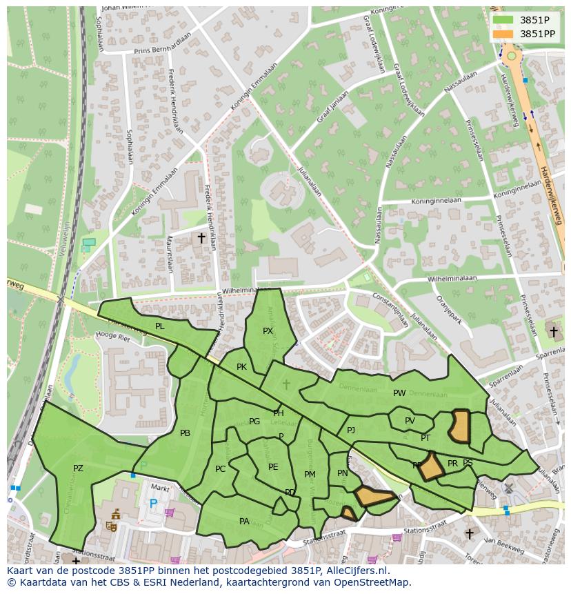 Afbeelding van het postcodegebied 3851 PP op de kaart.
