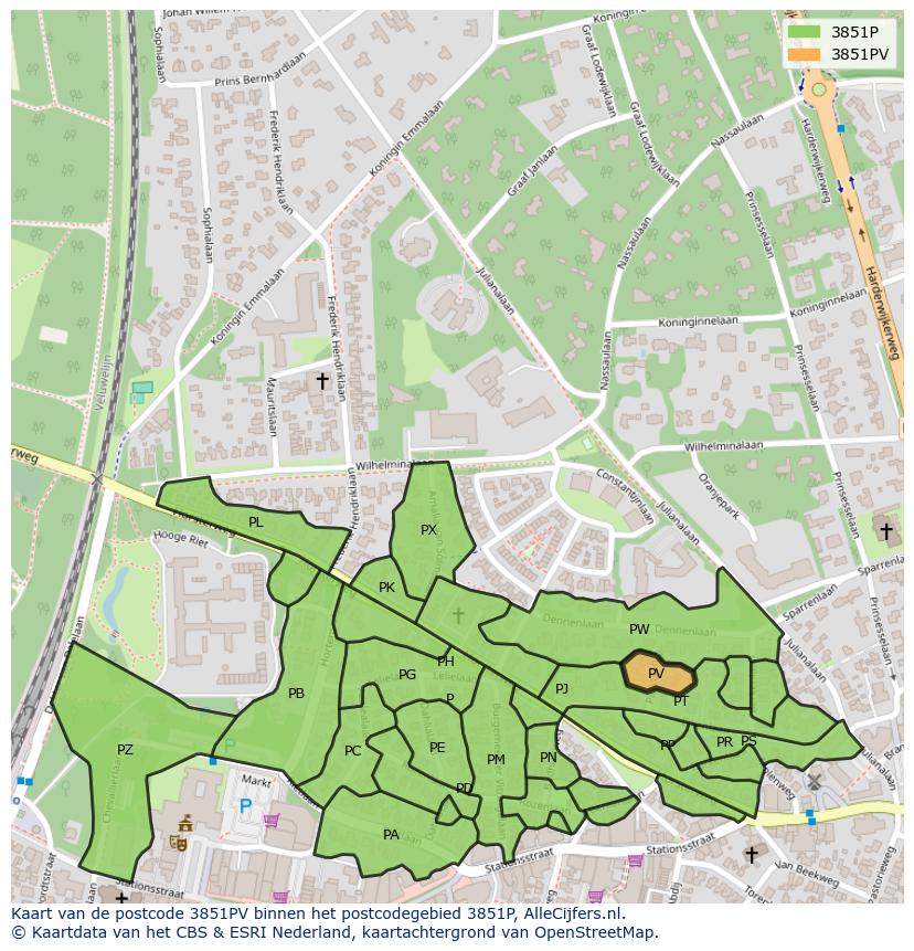 Afbeelding van het postcodegebied 3851 PV op de kaart.