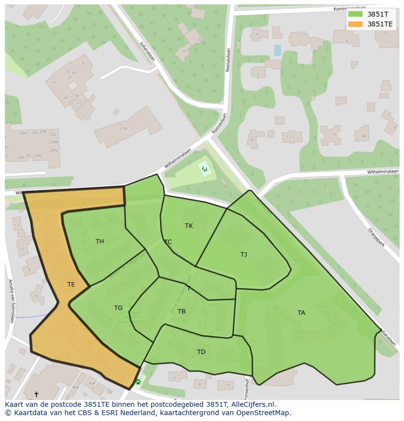 Afbeelding van het postcodegebied 3851 TE op de kaart.