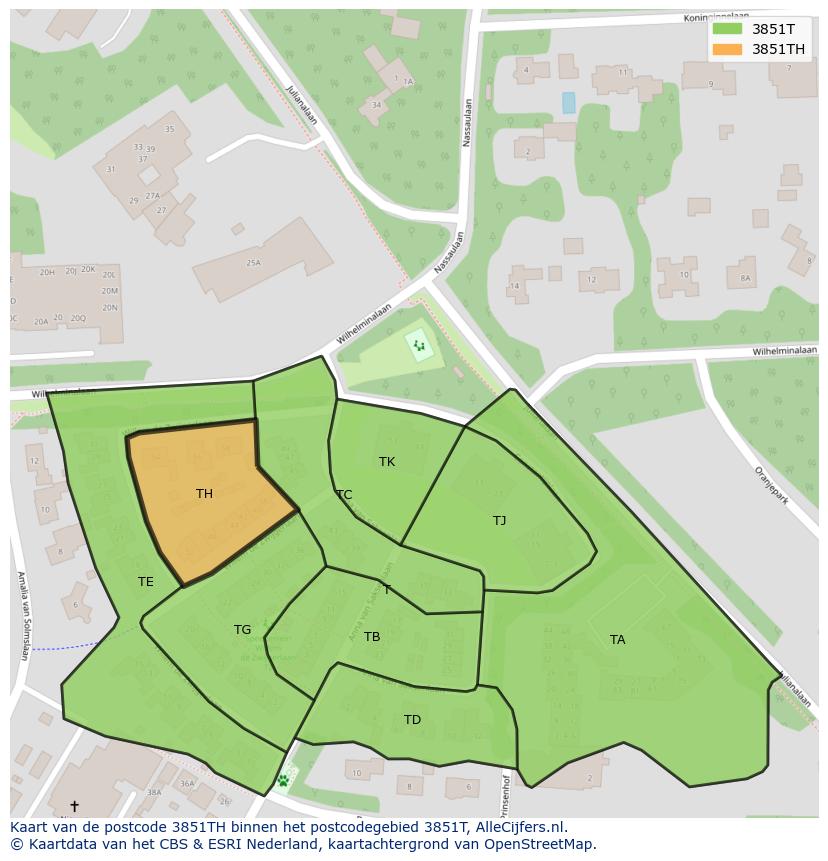 Afbeelding van het postcodegebied 3851 TH op de kaart.