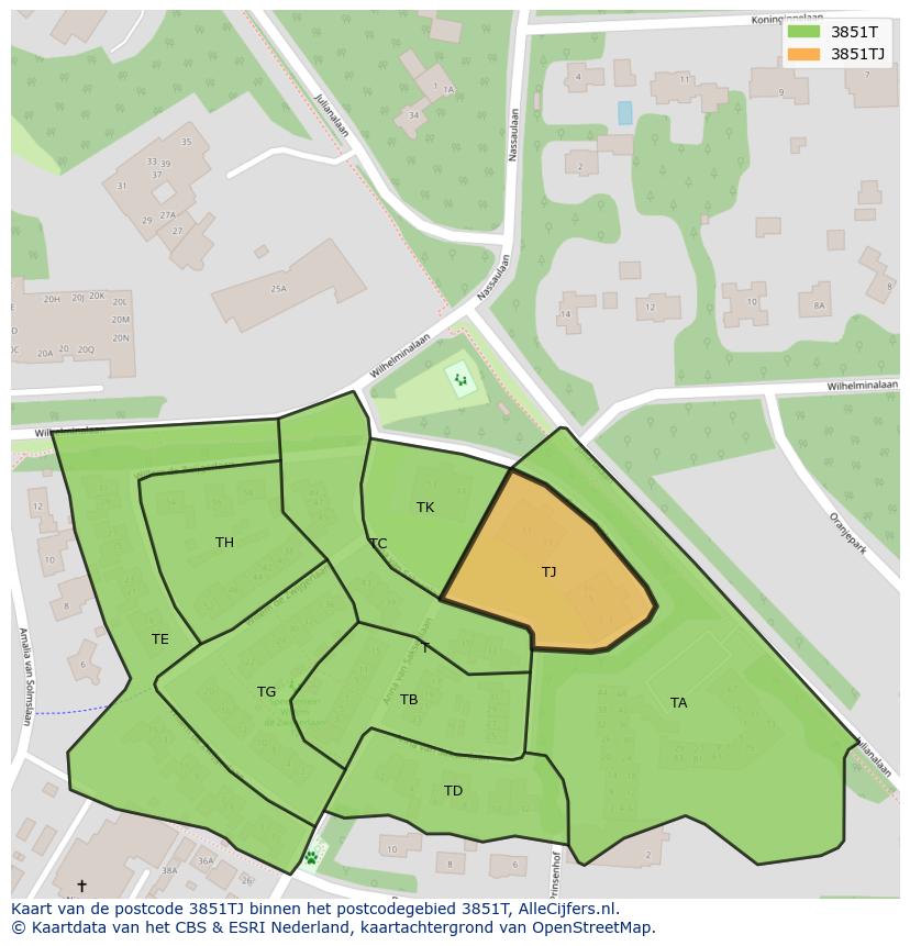 Afbeelding van het postcodegebied 3851 TJ op de kaart.