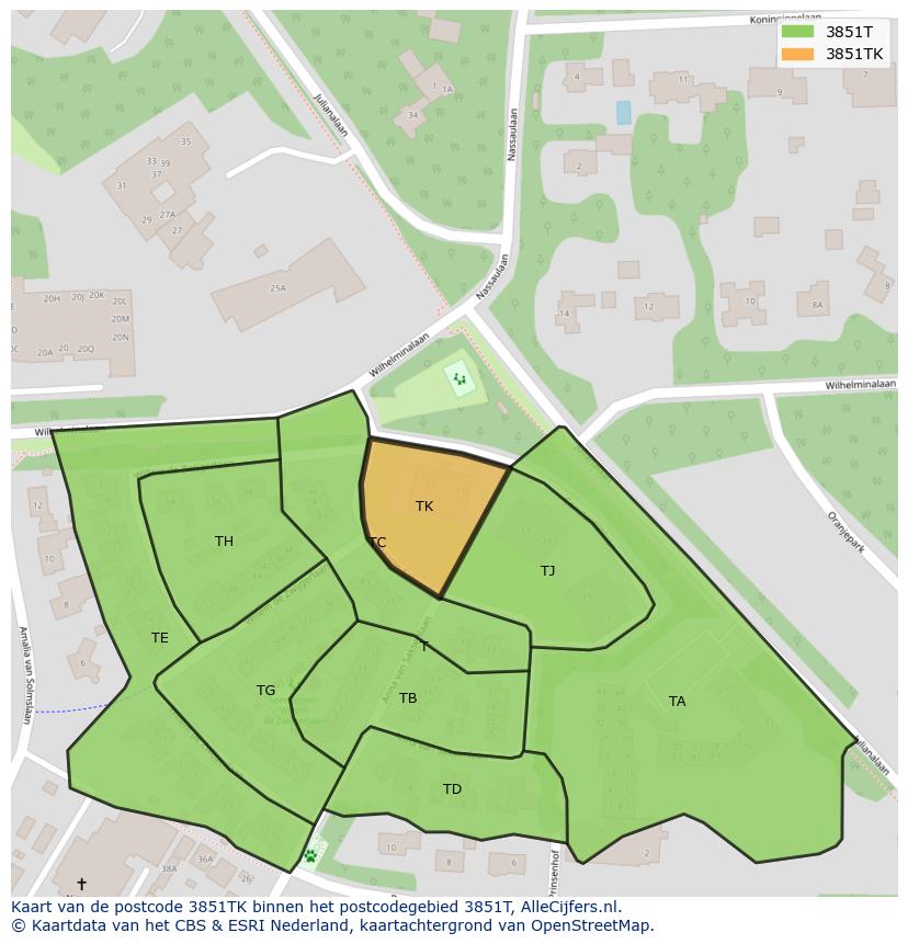 Afbeelding van het postcodegebied 3851 TK op de kaart.