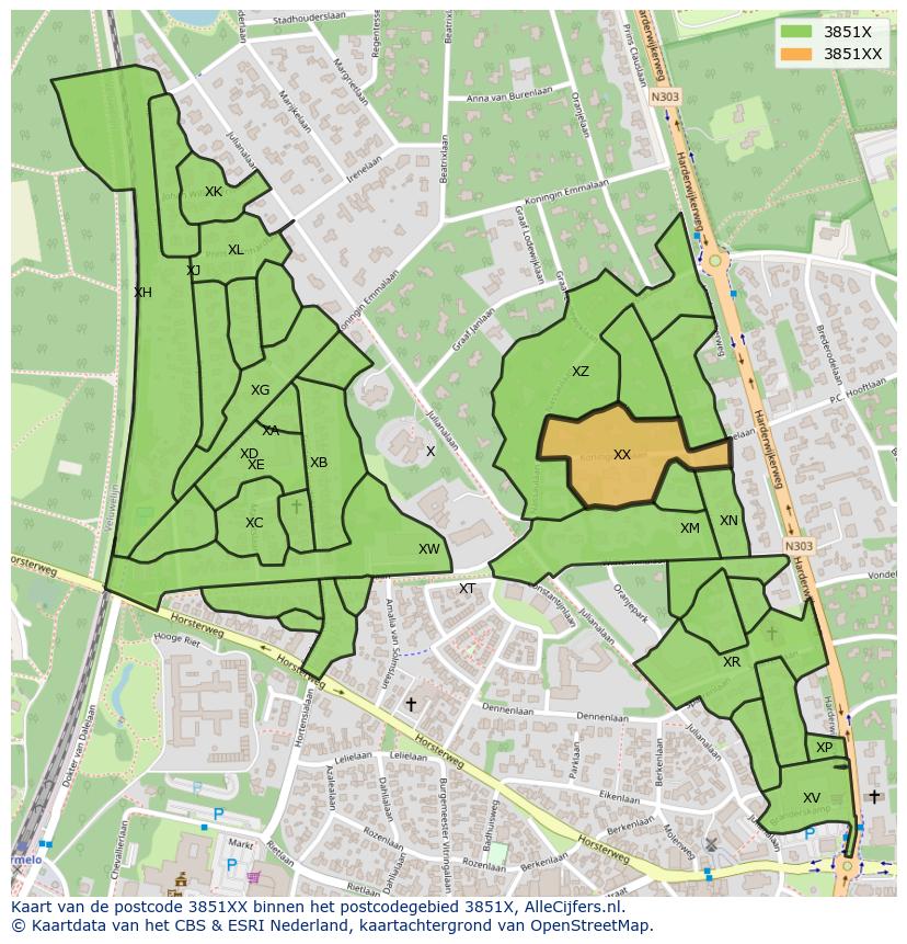 Afbeelding van het postcodegebied 3851 XX op de kaart.