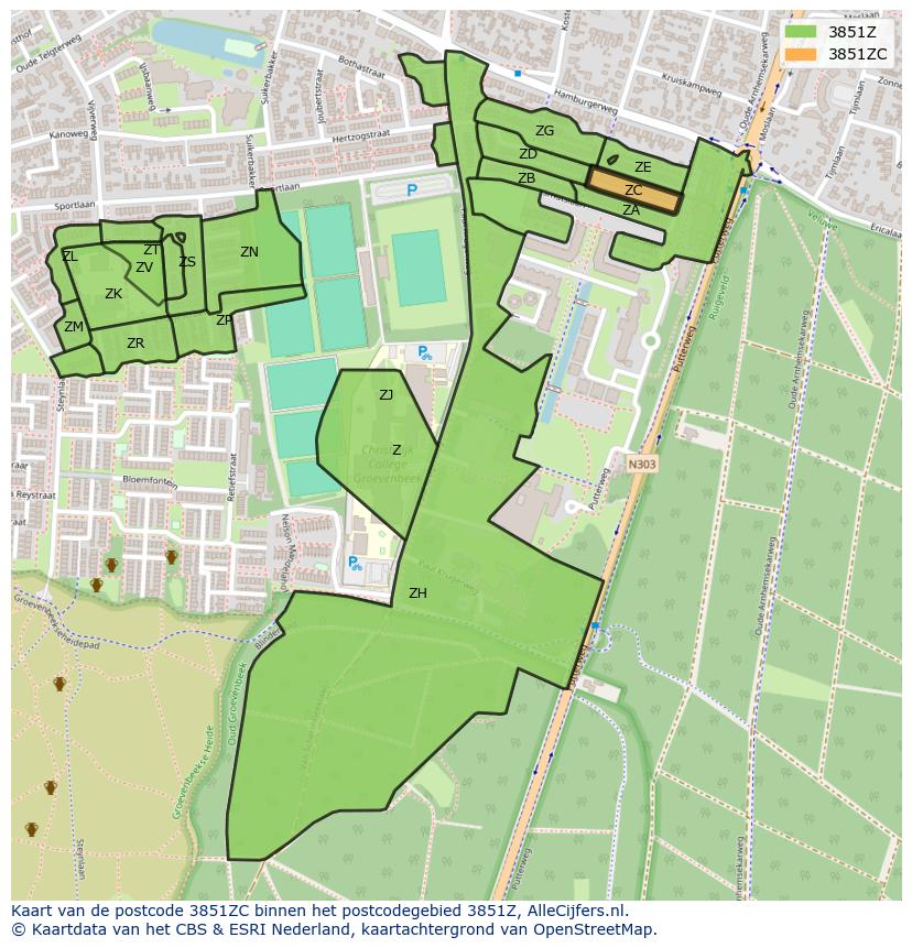 Afbeelding van het postcodegebied 3851 ZC op de kaart.