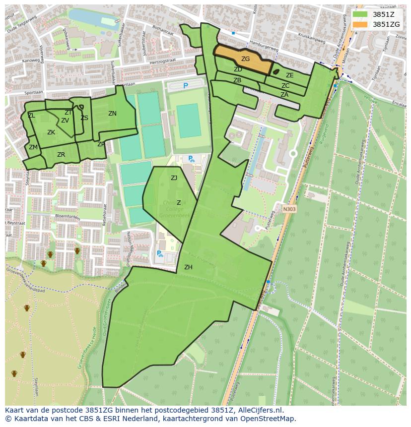 Afbeelding van het postcodegebied 3851 ZG op de kaart.