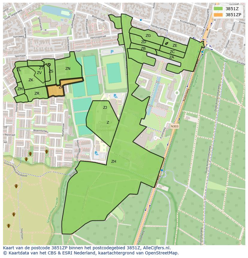 Afbeelding van het postcodegebied 3851 ZP op de kaart.