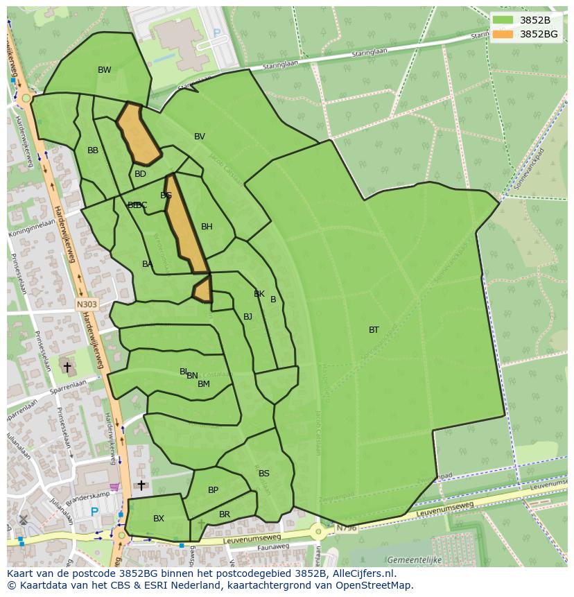Afbeelding van het postcodegebied 3852 BG op de kaart.