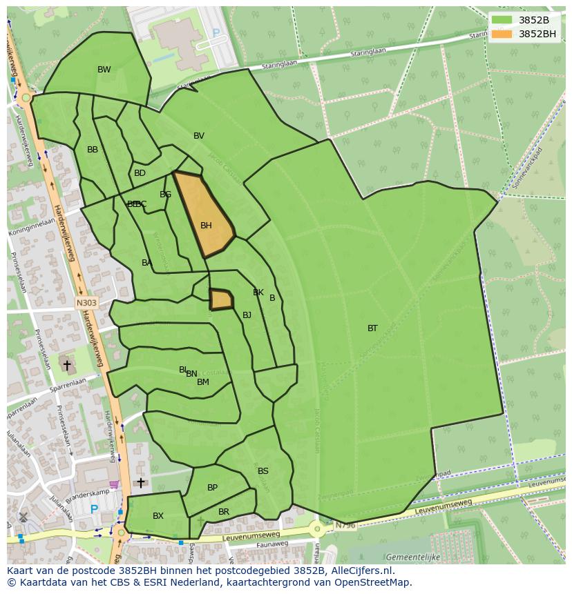 Afbeelding van het postcodegebied 3852 BH op de kaart.