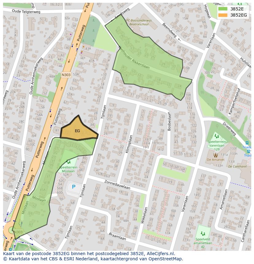 Afbeelding van het postcodegebied 3852 EG op de kaart.