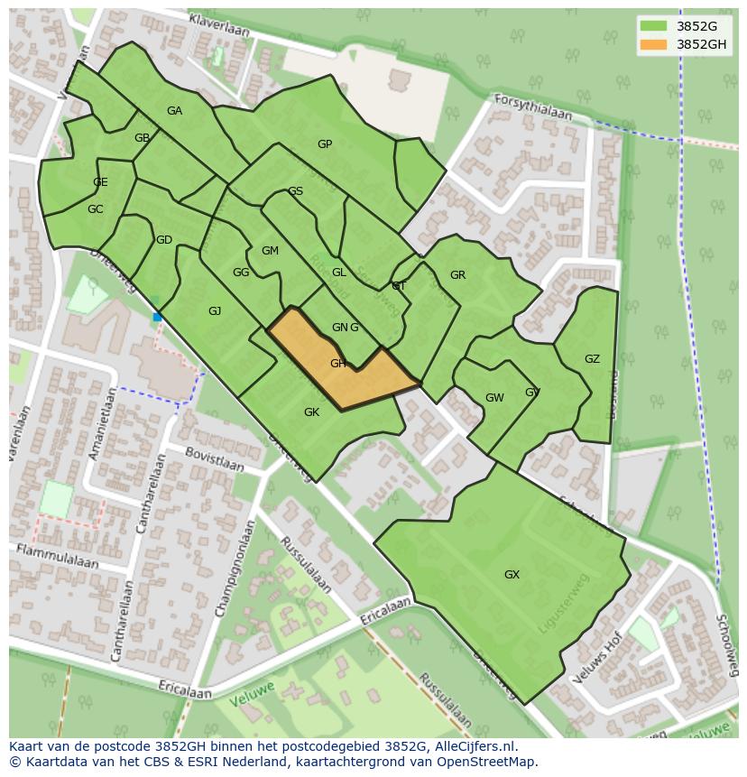 Afbeelding van het postcodegebied 3852 GH op de kaart.