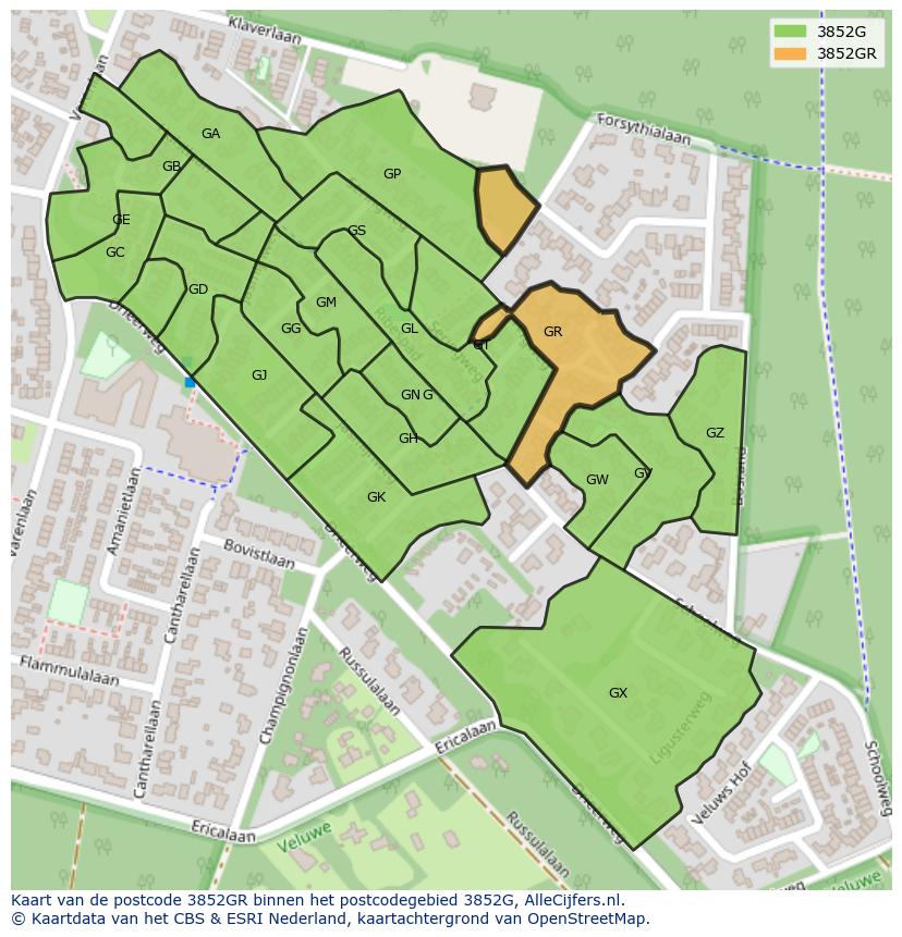 Afbeelding van het postcodegebied 3852 GR op de kaart.