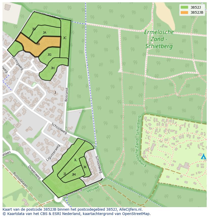 Afbeelding van het postcodegebied 3852 JB op de kaart.