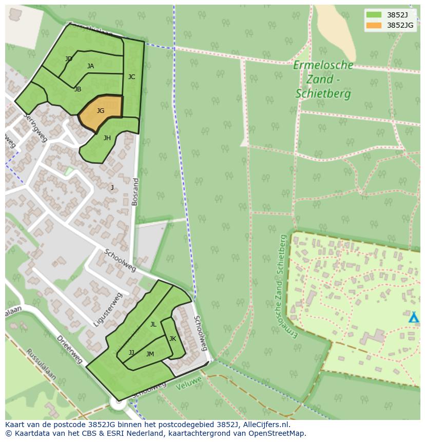 Afbeelding van het postcodegebied 3852 JG op de kaart.
