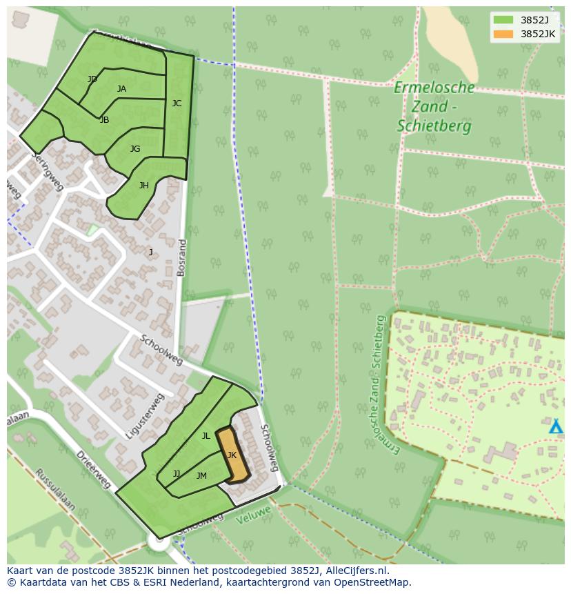Afbeelding van het postcodegebied 3852 JK op de kaart.