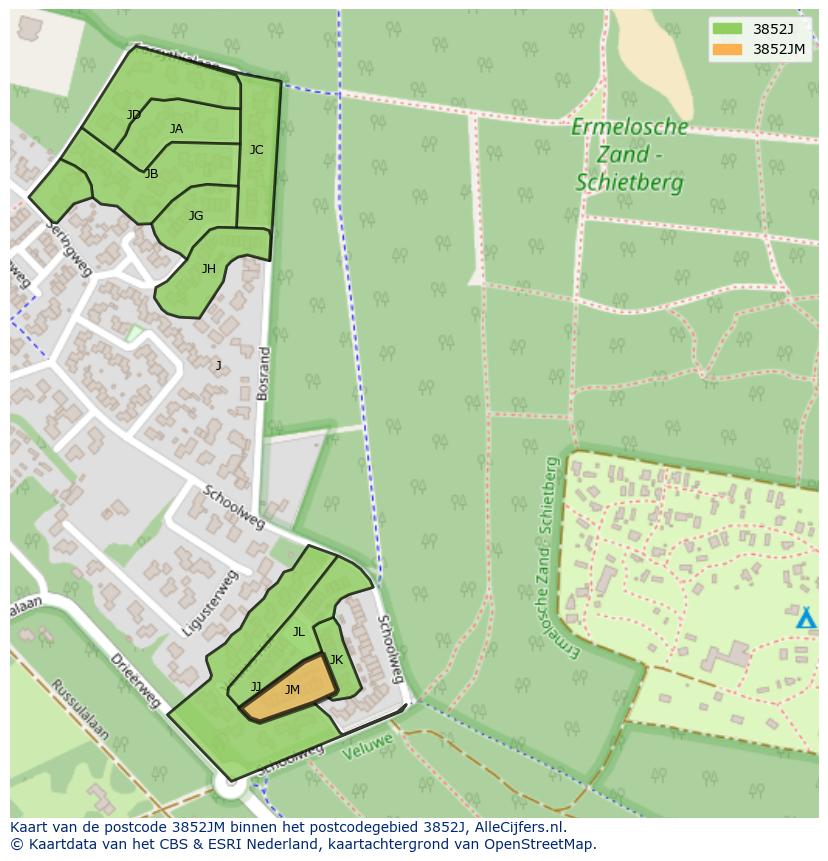 Afbeelding van het postcodegebied 3852 JM op de kaart.