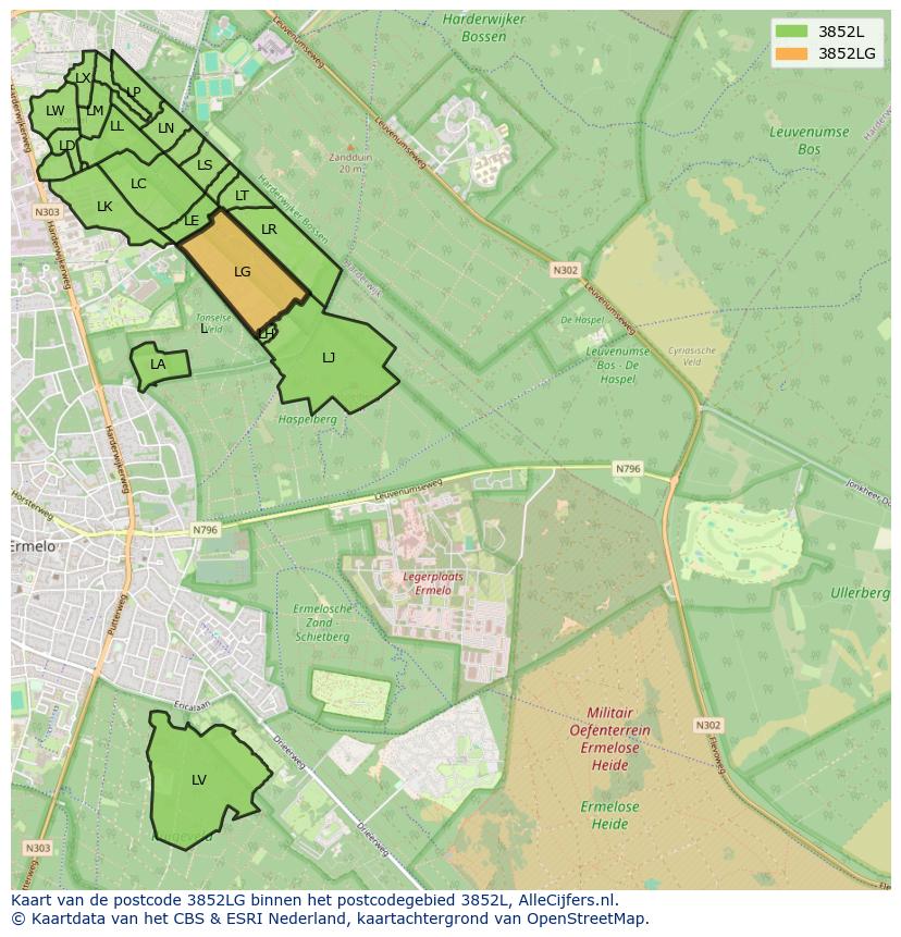 Afbeelding van het postcodegebied 3852 LG op de kaart.
