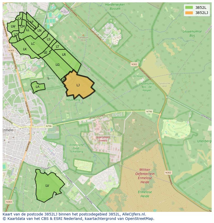 Afbeelding van het postcodegebied 3852 LJ op de kaart.