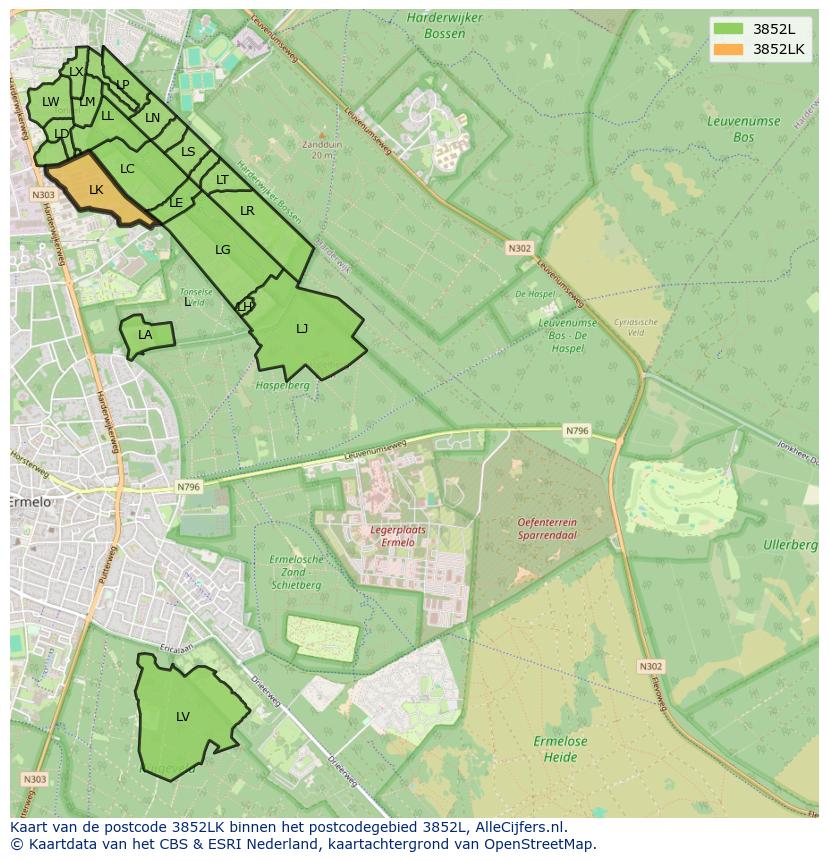 Afbeelding van het postcodegebied 3852 LK op de kaart.