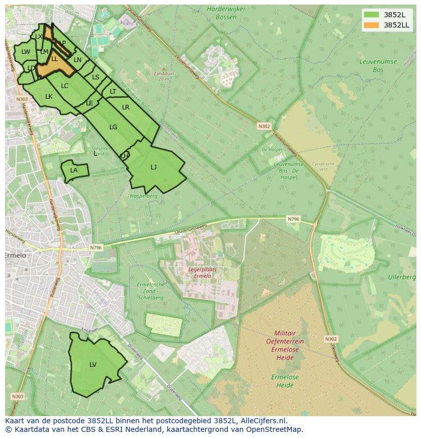 Afbeelding van het postcodegebied 3852 LL op de kaart.