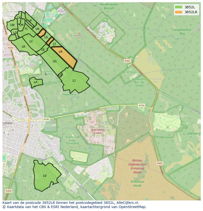 Afbeelding van het postcodegebied 3852 LR op de kaart.