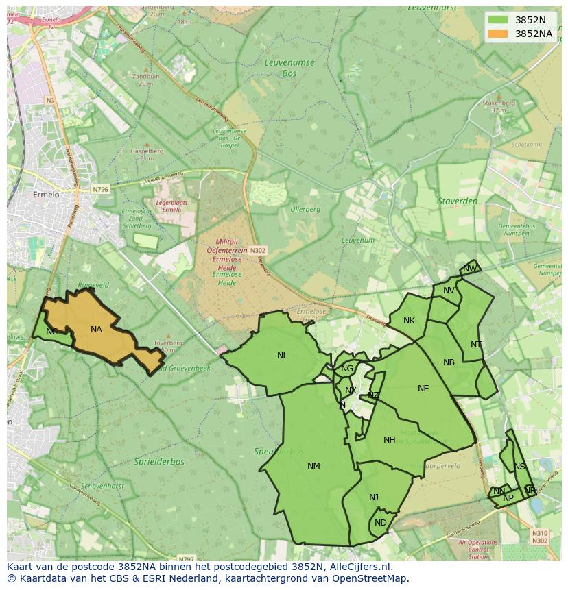 Afbeelding van het postcodegebied 3852 NA op de kaart.
