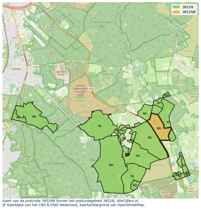 Afbeelding van het postcodegebied 3852 NB op de kaart.