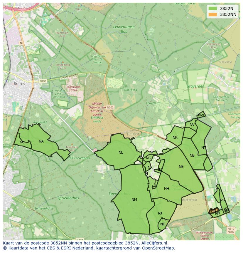 Afbeelding van het postcodegebied 3852 NN op de kaart.