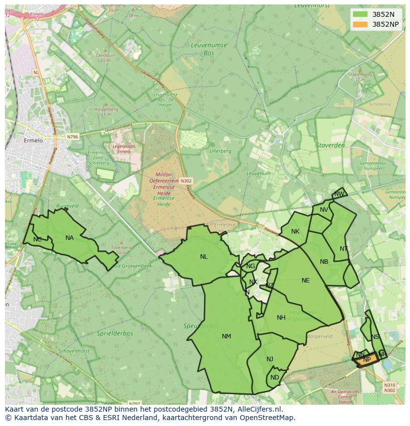 Afbeelding van het postcodegebied 3852 NP op de kaart.