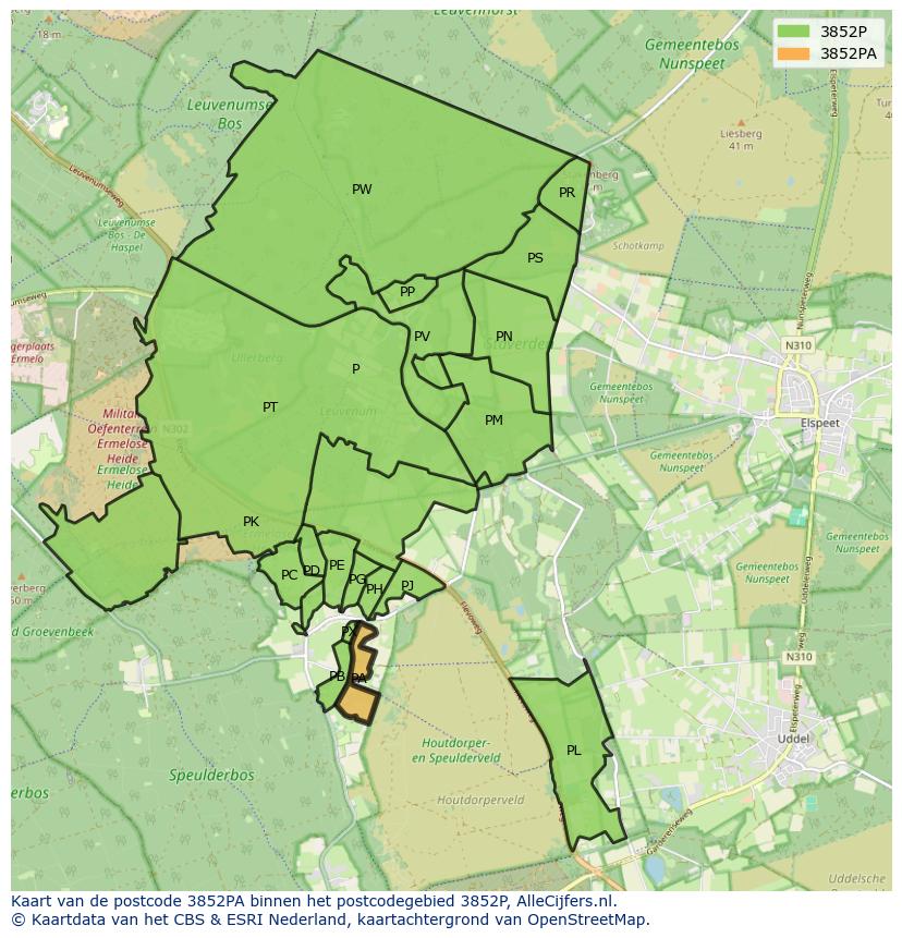 Afbeelding van het postcodegebied 3852 PA op de kaart.