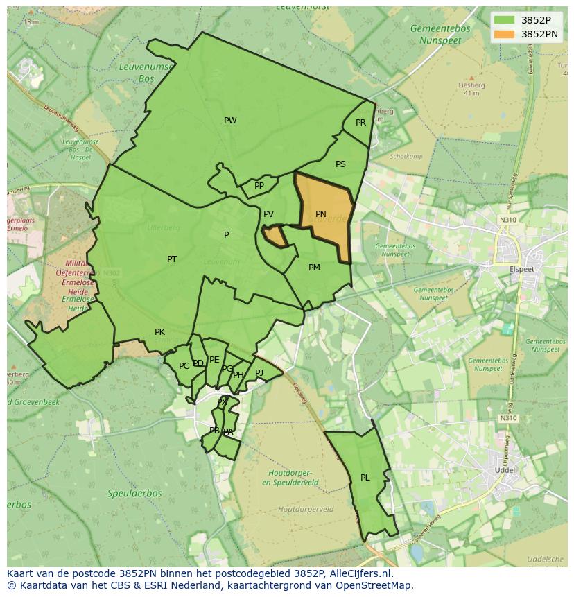Afbeelding van het postcodegebied 3852 PN op de kaart.