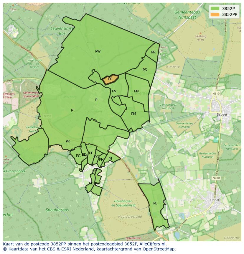 Afbeelding van het postcodegebied 3852 PP op de kaart.