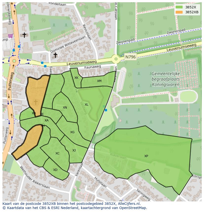 Afbeelding van het postcodegebied 3852 XB op de kaart.