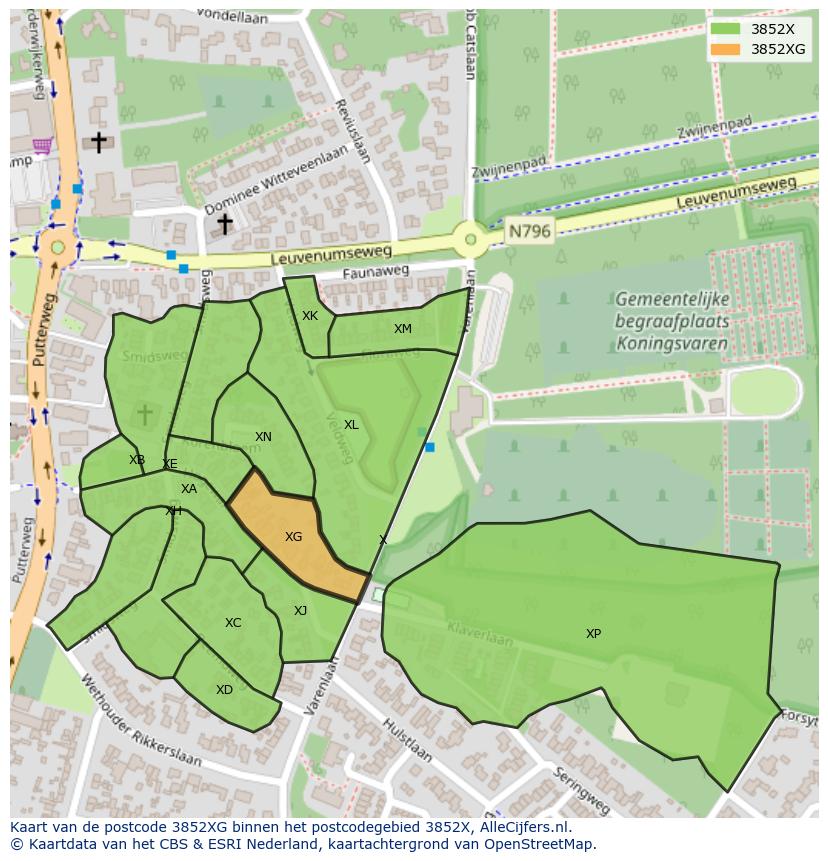 Afbeelding van het postcodegebied 3852 XG op de kaart.