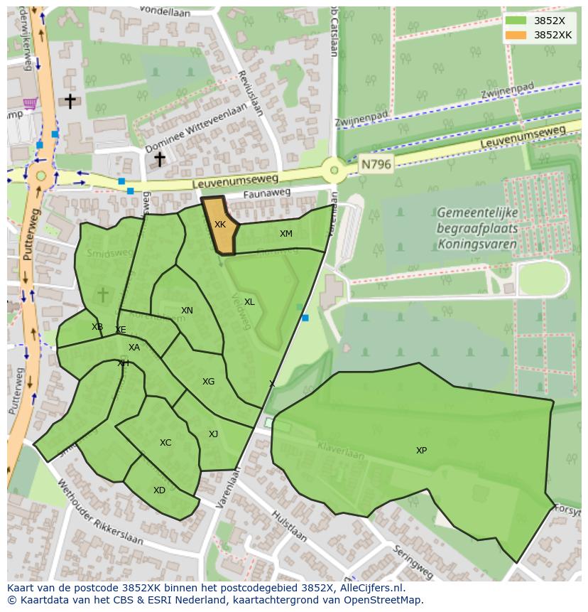 Afbeelding van het postcodegebied 3852 XK op de kaart.