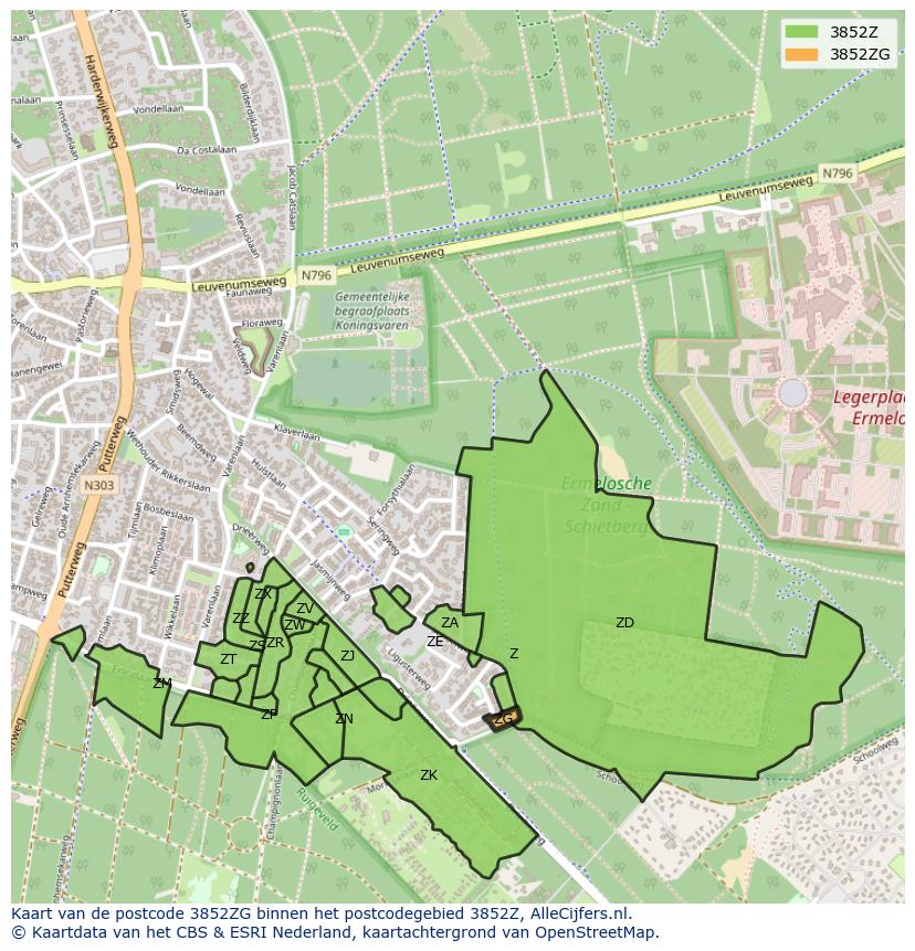 Afbeelding van het postcodegebied 3852 ZG op de kaart.