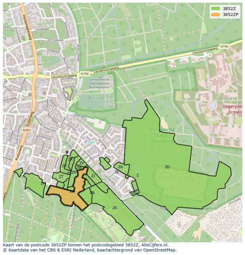 Afbeelding van het postcodegebied 3852 ZP op de kaart.