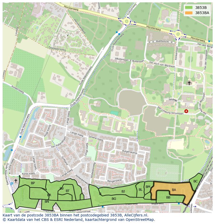 Afbeelding van het postcodegebied 3853 BA op de kaart.