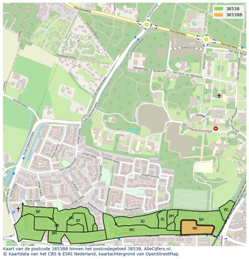 Afbeelding van het postcodegebied 3853 BB op de kaart.