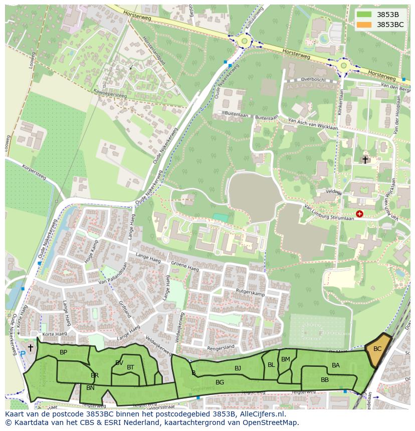 Afbeelding van het postcodegebied 3853 BC op de kaart.